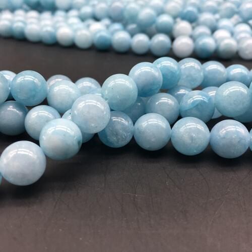 1 Strand Pretty Aquamarines Jades Beads Round Spacer Charm Bead Women Jewelry Findings DIY Sea-blue Loose Beads For Decoration