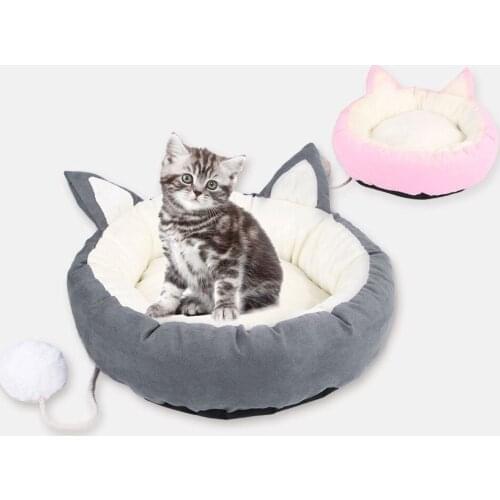 4 Color Cute Ear Shape Plush Warm Cat Bed House Soft Mat Kittens Products Replaceable Sponge Winter Sofa Cushion Pet Bed for Dog