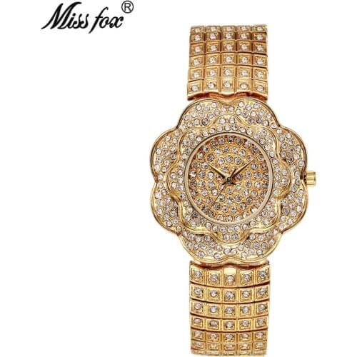 Miss Fox Brand Quartz Rose Watch Women Rose Flower Full Diamond Fashion Clock Ladies Wrist Watches clock relojes mujer