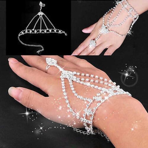 Fashion Hand Bangle Finger Bracelet Jewelry Rhinestone Womens Gift