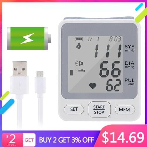 Wrist Blood Pressure Monitor USB Charging Automatic Home Digital Heart Beat Rate Meter Tonometer Sphygmomanometers Pulsometer