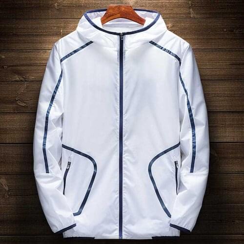 Summer New Fashion Hooded Skin Sunlight Protection Jacket Men Casual Polyester Loose Baggy Jacket Coat Windbreaker Plus Size