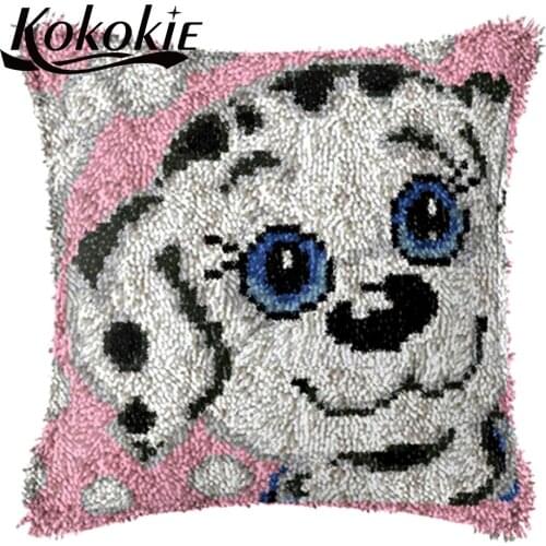 Diy rug pillow kits dog printed Pillowcase Latch hook fabric cross stitch kits for embroidery 3d carpet needlework cushion mat