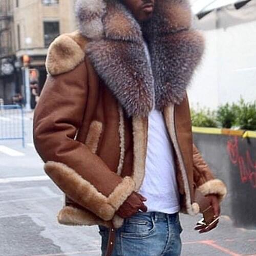 2021 Autumn Winter New Imitation Lamb Cashmere Jacket Imitation Fur Collar Solid Color Fashion Long Sleeve Europe America Mens