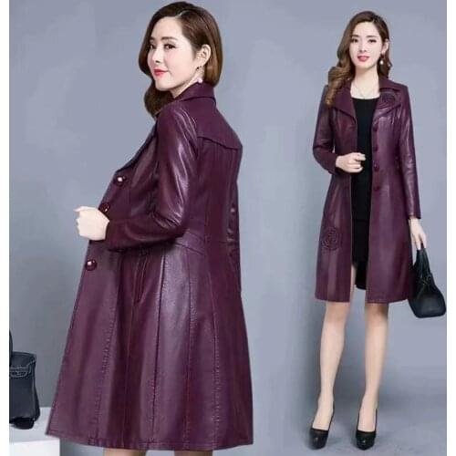 2021 Spring New Women Leather Jacket Long Slim Large Size 5XL Womens Leather Coat Fashion Leisure Female Motorcycle Clothing