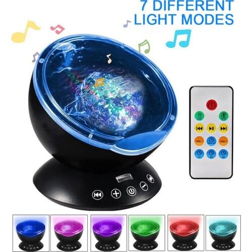 Ocean Wave Projector LED Night Light Colorful Aurora Projection Lamp Remote Control TF Cards Music Player Speaker For Kids Gift