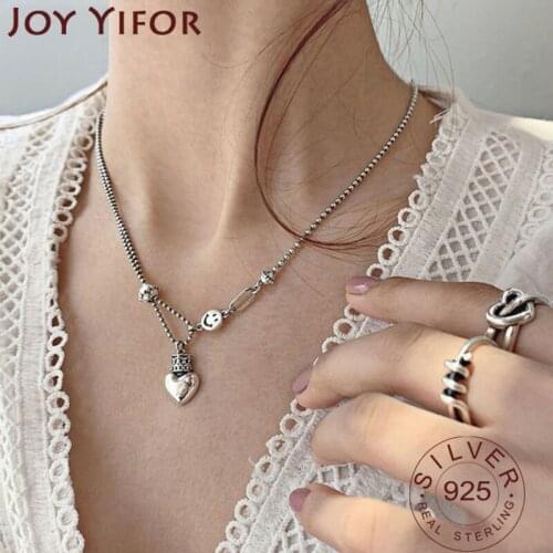 925 Sterling Silver Smiling Face Necklace for Women New Trendy Thai Silver Crown LOVE Heart Elegant Bride Jewelry Gifts
