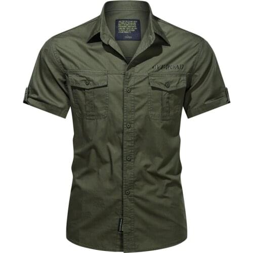 100% Cotton Solid Army Style Shirt Men Short Sleeve Pocket Summer Clothes Moto Biker Men Shirt Streetwear Loose Tops Plus Size