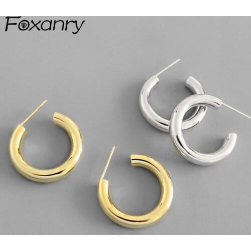 FOXANRY Prevent Allergy 925 Sterling Silver Hoop Earrings INS Fashion Hip Hop Vintage Couple Simple Geometric Party Jewelry Gift