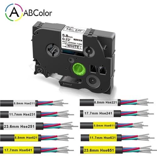 For Brother HSe 611 HSe611 Label Tape 6mm Heat Shrink Tube Label Black on Yellow TZe231 HSe tape For Brother P touch Label Maker