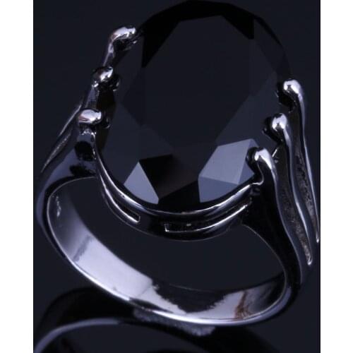 Amazing Oval Egg Black Cubic Zirconia Silver Plated Ring V0473