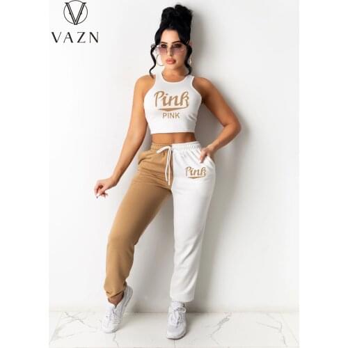 VAZN 2021 New Casual Trouser suit European and American Vest Letter Printing Suit Fashion Casual Sports Suit