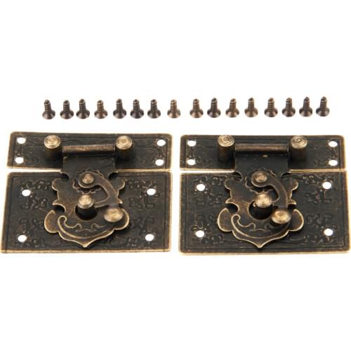 2Pcs 55*47MM Antique Bronze Box Hasp Lock Catch Latches for Jewelry Box Suitcase Buckle Clip Clasp Furniture Hardware with Screw