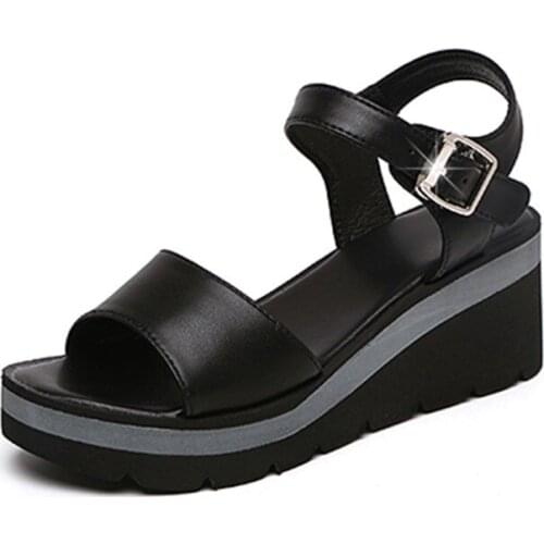 2021 New Summer Shoes Women Wedges Heels Sandals Young Ladies Casual Sandals Open Toe Black White Shoes Wedge Heel 6cm