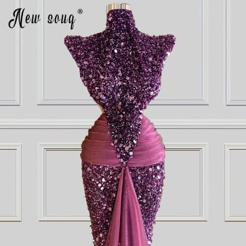 Beaded Sequined Prom Dress High Neck Sparkly Long Evening Gown Straight Shoulder Mermaid Robe Soiree Dubai/Saudi вечернее платье