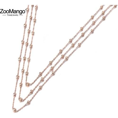 ZooMango Trendy Bohemia Stainless Steel Three-layer Beads Chain Choker Necklace Beach Jewelry Pendant Necklace For Women ZN19126