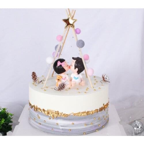 1PC Star Yarn Hair Ball Tent Baking Ornaments DIY Topper Set Supplies Birthday Wedding Party Cake Decoration