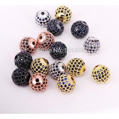 10PCS Fashion Round Brass Micro Pave Black CZ Crystal 10MM Charm Ball Beads Jewelry DIY Metal Beads Jewelry Making Findings