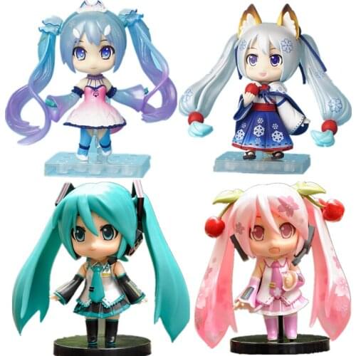 10CM Hatsune Miku Hand-Made Pink Cherry Blossom Ghost Future Q Version Doll PVC Movable Doll Girl Model Handmade Collection Toy