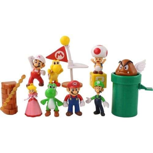 12pcs/Set 3-10cm Super Mario Bros Anime Luigi Yosh Koopa Princess Peach Goomba Action Figure Model Toys Kids Gift Brinquedos