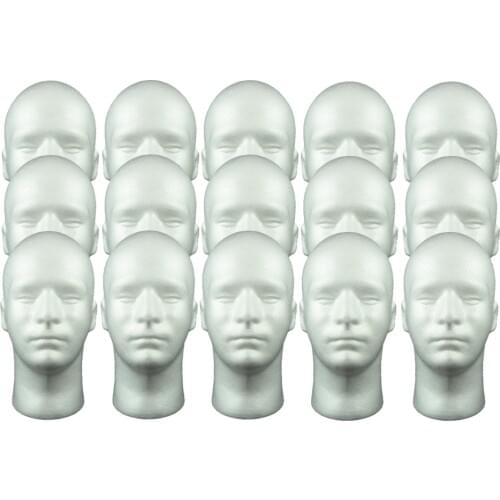 15Pcs Male Styrofoam Mannequin Head, Cosmetics Model Head, Wig Display Foam Mannequin, Headphones Glasses Hat Hairpieces Stand