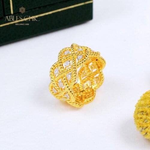 18K Gold Tone 925 Silver CZ Embelishment Cocktail Ring Traditional Filigree Wedding Band Interlocking Hoop Rings Fine Jewelry
