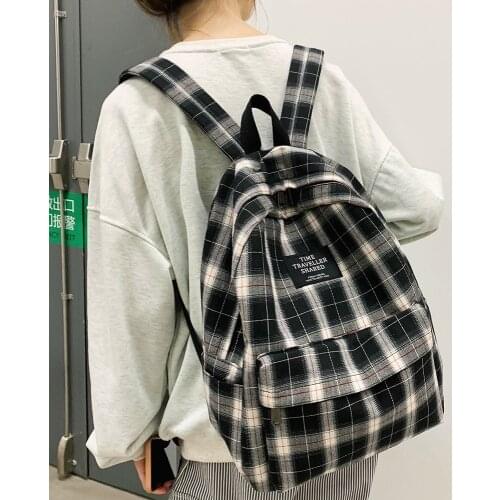 Womens Backpack Students Plaid School Backpacks College School Bags For Girls Canvas Travel Backbag Female Scoolbag Rucksack