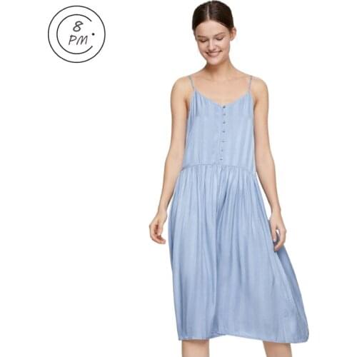 8PM Summer Silk Dress 2021 Women French Ruffle Blue Night Sleep Dress Satin Sleepwear Home Wear Silk Sling Nightgown ouc114