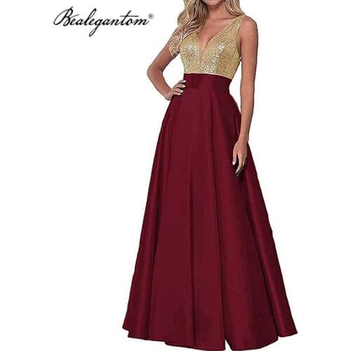 Bealegantom High Quality V-Neck Red Evening Dresses A Line Long Pageant Lace UP Formal Prom Party Gown Robe De Mariee ED130