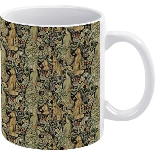 William Morris Forest Fabric White Mug 11 Oz Funny Ceramic Coffee/Tea/Cocoa Mug Unique Gift William Morris Forest Fox Dog Rabbit