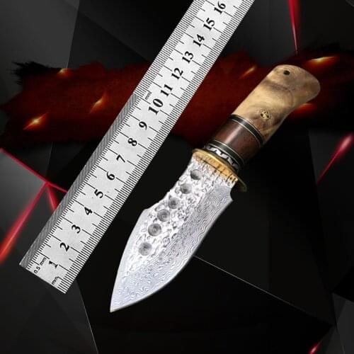 Damascus steel knife high hardness sharp survival straight knife self-defense outdoor knife collection knife non-folding knife
