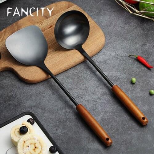 FANCITY Stainless steel spatula household kitchen utensils long handle cooking shovel, cooking spoon soup spoon set, kitchen