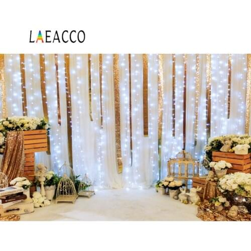 Birthday Baby Party Bulb Light Dessert Flowers Child Portrait Curtain Photography Backdrops Photo Backgrounds For Photo Studio