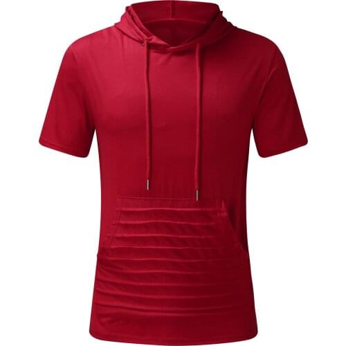 Men T-shirt Summer Slim Casual Fit Hooded Pockets Short Sleeve T-shirt Top Solid Color Fashion Clothes Tshirt Chemise Homme