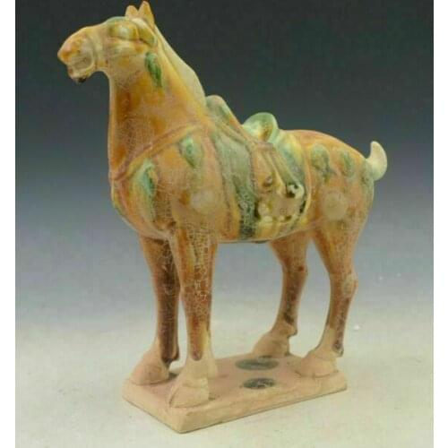 Chinese Old Tang San Cai Pottery Dynasty Palace Zodiac Animal Tang Horse Statue