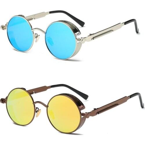 Classic Gothic Steampunk Fishing Sunglasses Luxury High Quality Men and Women Colorful Round Metal Frame Sunglasses UV400