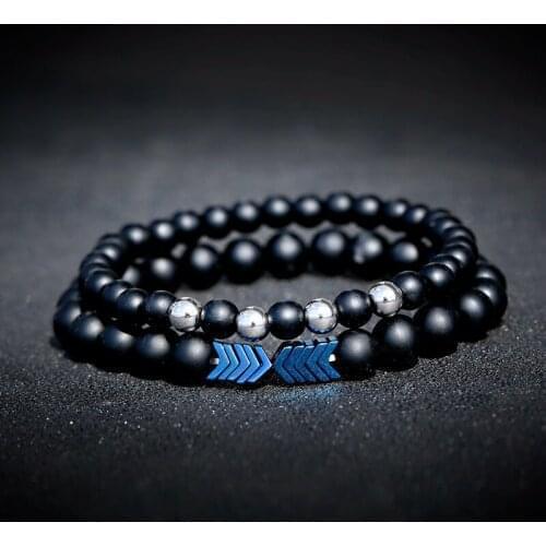 Classic Arrow Shape Couple Bracelet Men Bileklik Ethnic Natural Black Matte Stone Beaded Bracelets Women Feminina