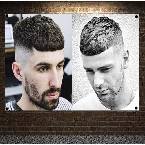 The Classic Pompadour Haircut with Beard Posters Wall Sticker, Tapestry Flag Banner Hair Salon Barber Shop Home Decoration C3