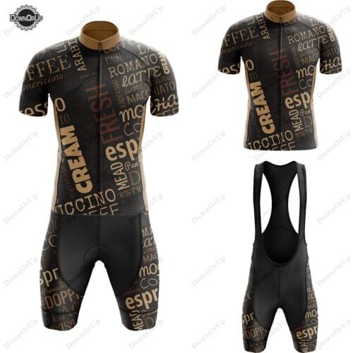 Coffee Cycling Jersey Set Biking T-Shirts And Bib Shorts Breathable 19D Gel Pad Maillot Ciclismo Hombre MTB Outdoor Sports