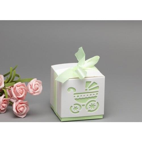 Baby birthday box 10pcs/bag baby cart candy box Christening baby shower wedding party bomboniere wrap holders with ribbons