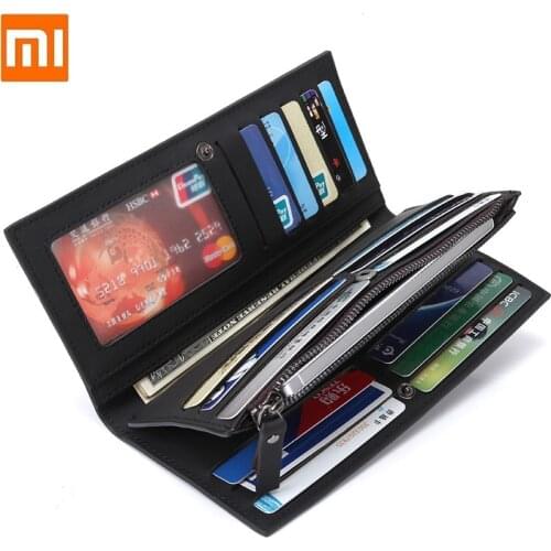 Xiaomi Mens Long zipper wallet Wallet dollar bag Clutch PU Leather Card case Business ID Card Holder