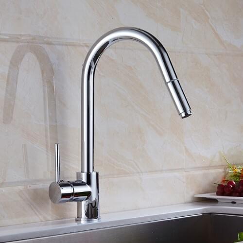 Pull Ou tKitchen Sink Faucets Mixer Tap Single Handle Hot and Cold Kitchen Crane Tap Total Brass Golden Kitchen Rotating Faucet