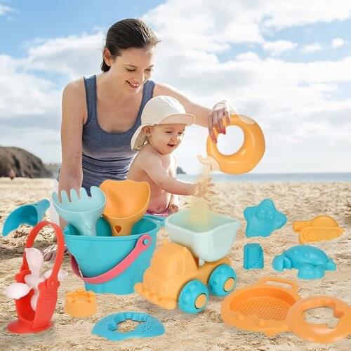 Summer Soft Plastic Baby Beach Toys Kids Mesh Bag Bath Play Set Beach Party Cart Bucket Sand Molds Tool Water Game Toys Gifts