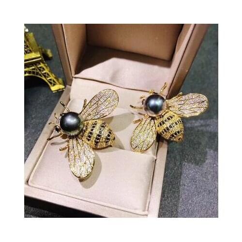 Hot sell ->@@ High-grade 9-10mm white black pink Purple microscope zircon honey bee brooch Pendant fashion jewelry