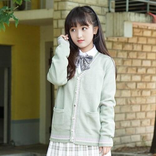 Cute Girl fresh soft color Cardigan sweater Long sleeve knit High school women