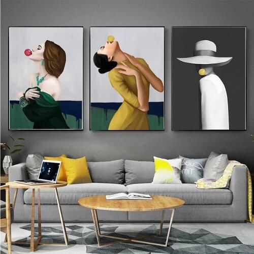 Fashion Lady Blowing Bubbles Oil Pictures Prints Nordic Minimalist Wall Art Poster Interior Paintings for Modern Home Decoration