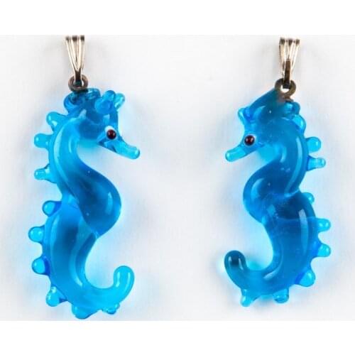 Murano Glass Seahorse Pendant Blue Handmade 1 pcs