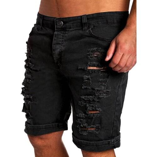MenS Regular-Fit Denim Short Jean Summer Casual Hole Zipper Fly Mid Waist Shorts MenS Solid Jean Shorts