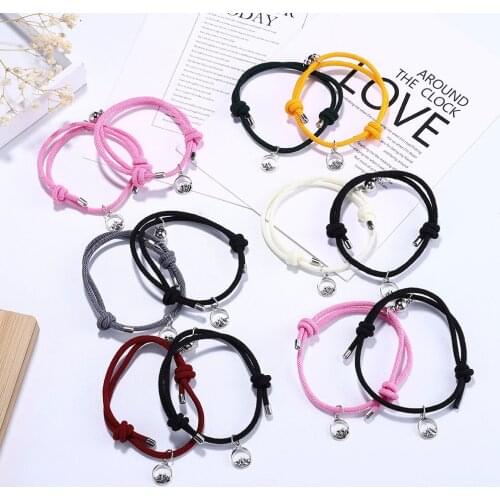 2 Piece Set of Couple Girlfriends Bracelet Adjustable Love Friendship Rope Braided Eachother Pendant Fashion Magnetic Bracelet