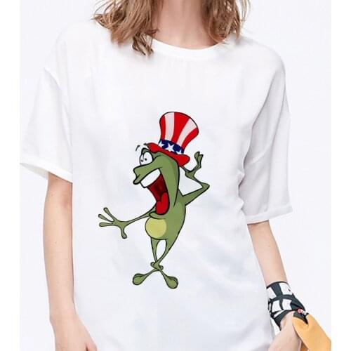2019 New summer hipster Short Sleeve T shirt women Kawaii frog Printed t-shirt White Thin section Tshirt female Tops clothing